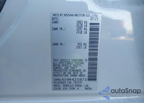 2023 Nissan Altima Sr Fwd z USA, uszkodzony, nr VIN 1N4BL4CV3PN425973